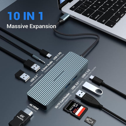 10 in 1 USB C Docking Station - 4K HDMI 2 USB 3.0 2 USB 2.0, USB-C 100W PD SD/TF