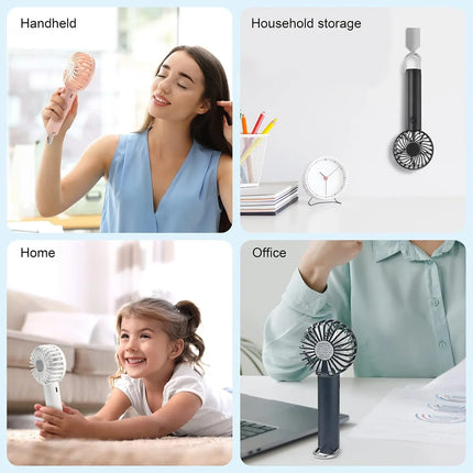 Portable Hand-held Fan Mini Fan Cooling USB Rechargeable 3 Speed With Clip Black