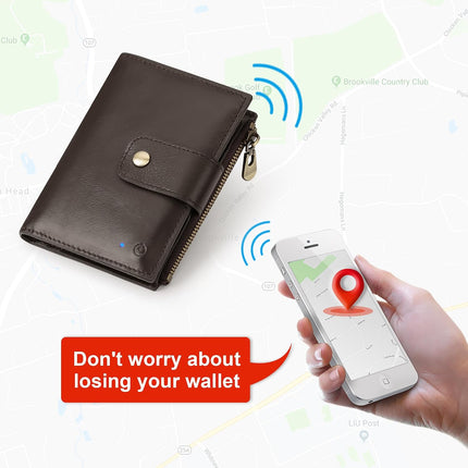Smart Anti-Theft GPS Men's Wallet RFID Blocking Trifold Cowhide Genuine Leather