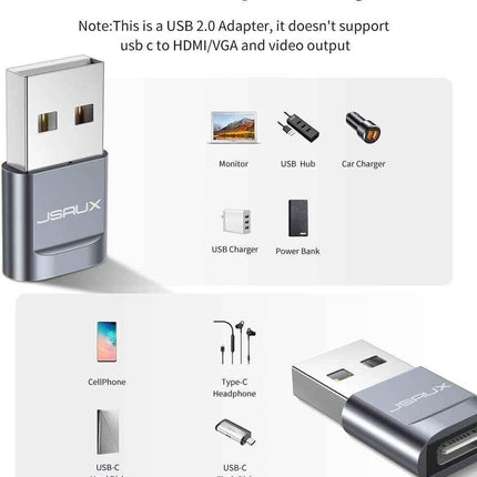 Premium USB Type C Female to USB A Male Adapter Converter Charger - Grey