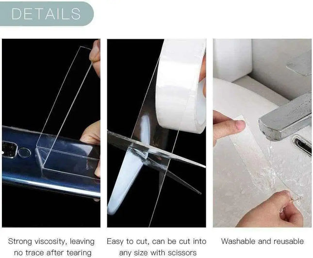 Removable Double-Sided Nano Tape - Clear Washable 8m for DIY & Home Repair 8m