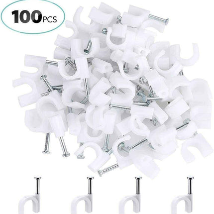 Round Cable Clips White 8mm 100 Pcs for Ethernet Telephone Cable TV Wire etc