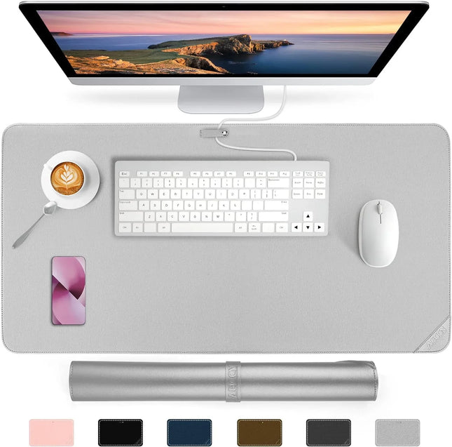 Desk Protector Waterproof Desk Pad Premium PU Leather Colour Titanium Silver