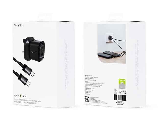 WYEFLUX Single USB-C Charging Kit with USB-C to USB-C Cable (Gan III)