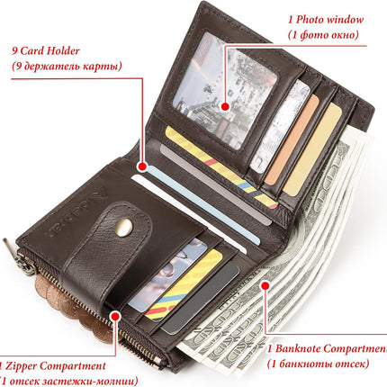 Smart Anti-Theft GPS Men's Wallet RFID Blocking Trifold Cowhide Genuine Leather