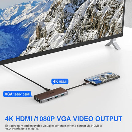 Docking Station 11-in-1 Adapter with Ethernet 4K HDMI VGA USB3.0 USB2.0 SD/TF