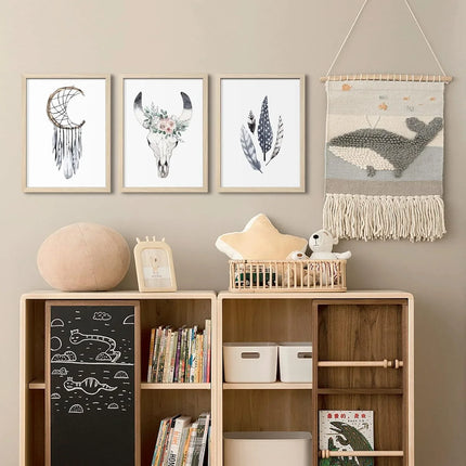 ArtbyHannah 12x16 Inch Framed Boho Wall Art, Set of 3 with Bohemian Art Prints