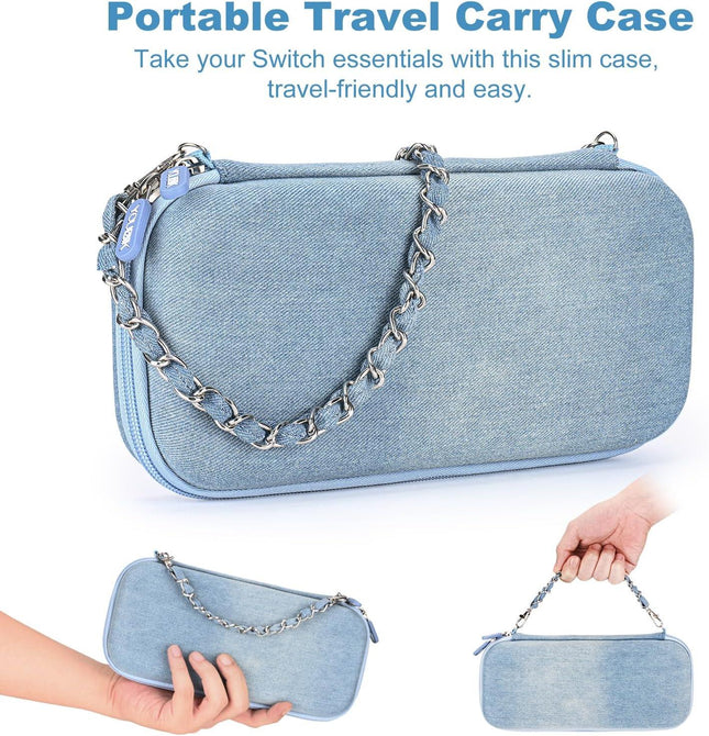Nintendo Switch Case 13 in 1 Switch Accessories Denim Case with 9 Card Slots