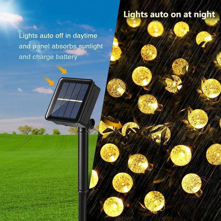 60 LED Solar Globe String Lights Warm White Outdoor Garden Waterproof 11m 8 Mode