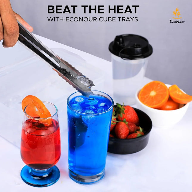 Reusable Ice Cube Set with Lid and Bin Makes 66 Ice Ball with Ice Scoop and Tong