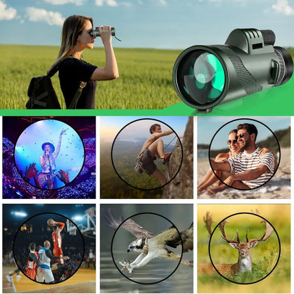80x100 Monocular Telescope Smartphone Adapter High Definition for Outdoor Use