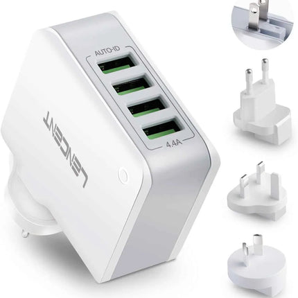 USB Charger 4 Ports Worldwide Universal Adapters Includes UK EU US AUS 22W/5V