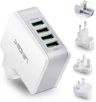 USB Charger 4 Ports Worldwide Universal Adapters Includes UK EU US AUS 22W/5V