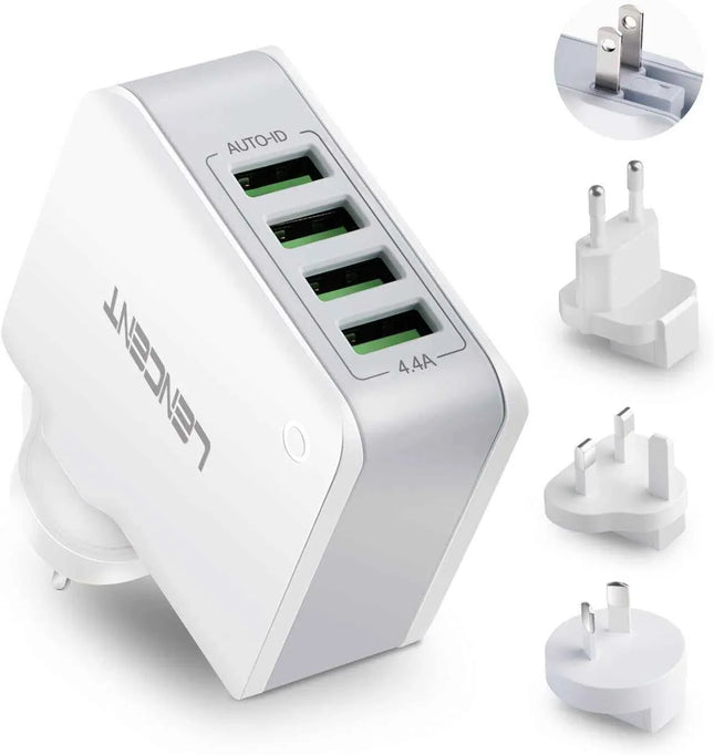 USB Charger 4 Ports Worldwide Universal Adapters Includes UK EU US AUS 22W/5V
