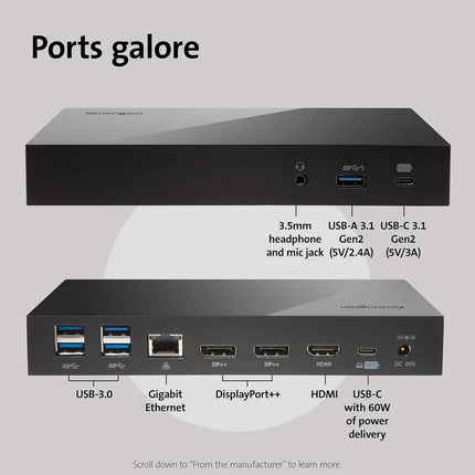 Kensington SD4800P USB-C Docking Station Triple Display HDMI DP Windows Mac