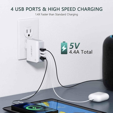 USB Charger 4 Ports Worldwide Universal Adapters Includes UK EU US AUS 22W/5V