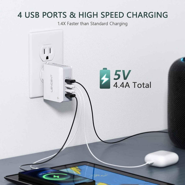 USB Charger 4 Ports Worldwide Universal Adapters Includes UK EU US AUS 22W/5V