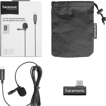 Saramonic Lavalier U3A Microphone USB-C for Mobile Devices and PCs Inc 2m Cable