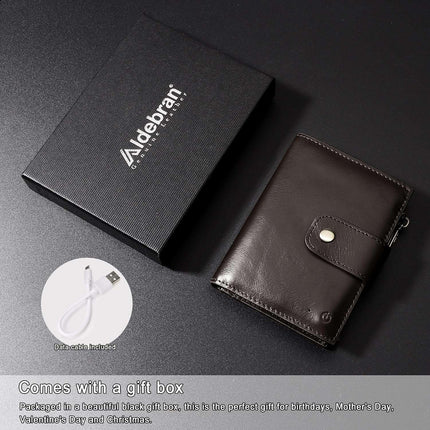 Smart Anti-Theft GPS Men's Wallet RFID Blocking Trifold Cowhide Genuine Leather