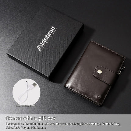 Smart Anti-Theft GPS Men's Wallet RFID Blocking Trifold Cowhide Genuine Leather