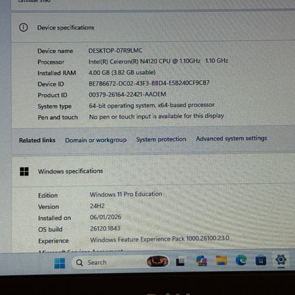 Dell Latitude 3190 Windows 11 Pro Laptop 11.6" screen 64gb eMMC 4gb RAM - VGC