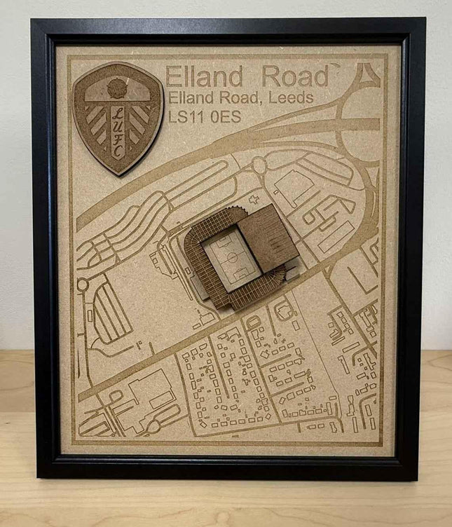 LUFC Elland Road Stadium Print Framed 3D Laser Burned Elland Road Stadium Art