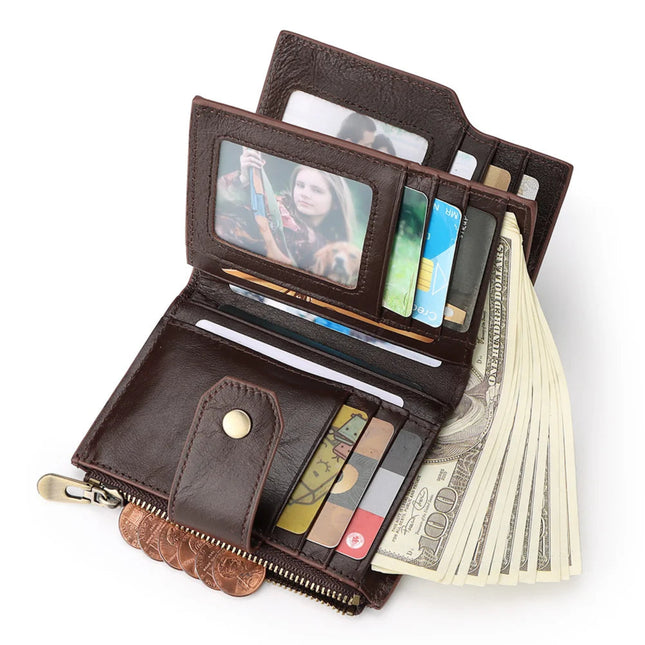 Smart Anti-Theft GPS Men's Wallet RFID Blocking Trifold Cowhide Genuine Leather
