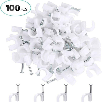 Round Cable Clips White 8mm 100 Pcs for Ethernet Telephone Cable TV Wire etc