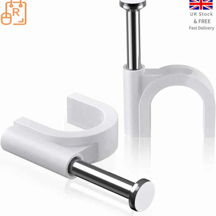 Round Cable Clips White 8mm 100 Pcs for Ethernet Telephone Cable TV Wire etc