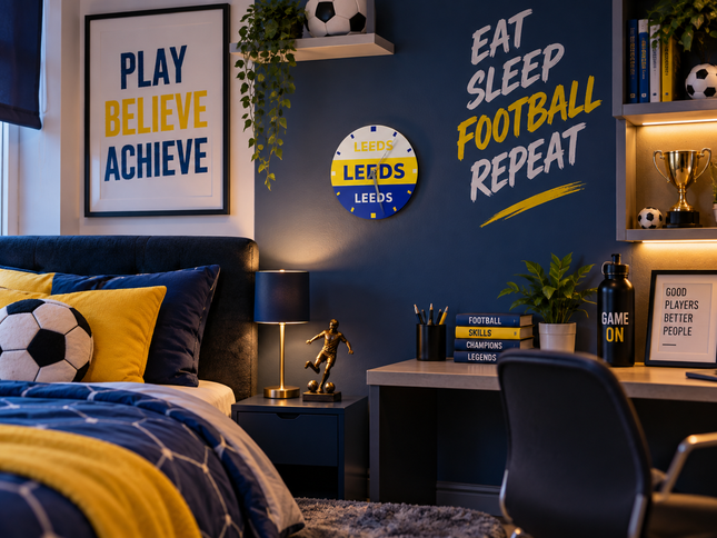 3D Designed Wall Clock Leeds, Leeds, Leeds! White Yellow & Blue Quartz Movement