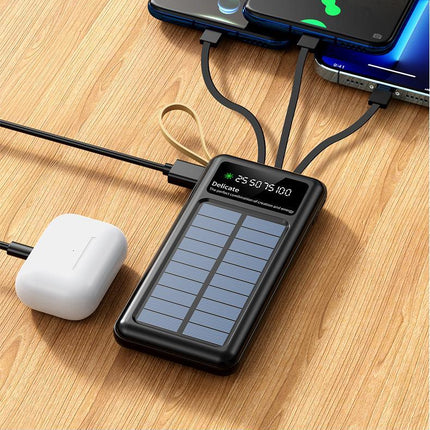 WYEFLUX 10000mAh Portable LED Light & Power Bank with Built-In Cables (USB, USB-C and 8-Pin)