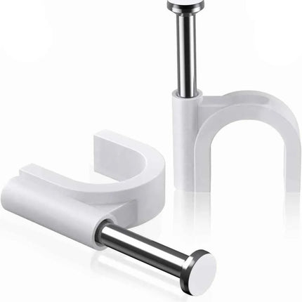 Round Cable Clips White 8mm 100 Pcs for Ethernet Telephone Cable TV Wire etc