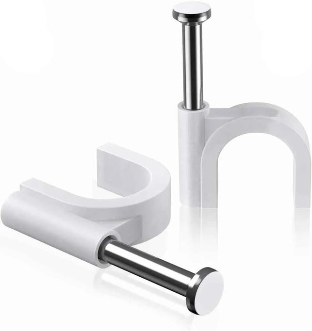 Round Cable Clips White 8mm 100 Pcs for Ethernet Telephone Cable TV Wire etc