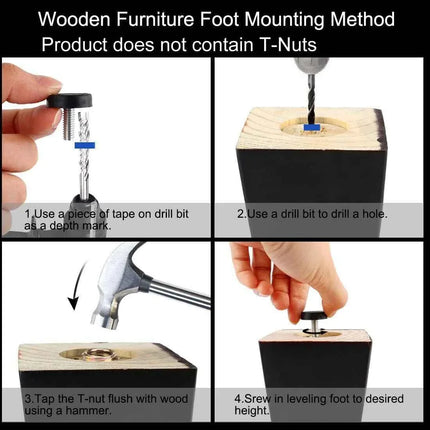 M6 x 20mm Adjustable Levelling Feet – Furniture/Table Screw-On Levellers 4pcs