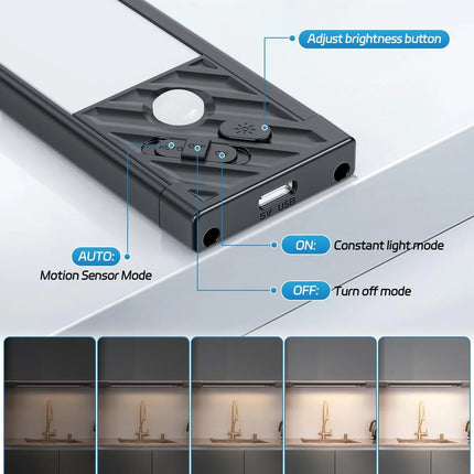 Wireless Motion Sensor Under Cabinet Closet Kitchen Counter LED Night Light 2 Pk