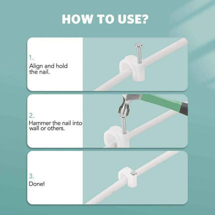 Round Cable Clips White 8mm 100 Pcs for Ethernet Telephone Cable TV Wire etc