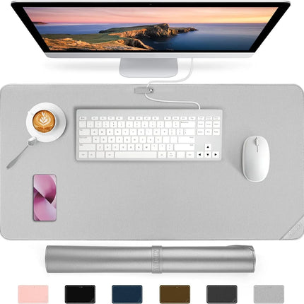 Desk Protector Waterproof Desk Pad Premium PU Leather Colour Titanium Silver