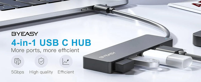 USB C Hub Type C to USB-A 3.0 4-Port Ultra Slim Splitter Universal Plug & Play