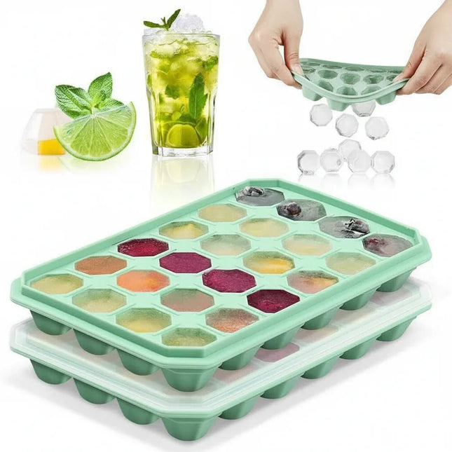 Reusable Ice Cube Trays with No Spill Lid Easy Release 48 Cubes Whiskey Cocktail