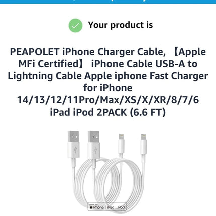 Premium iPhone USB-A to Lightning Charging Cable MFi Certified 2m Each 2 Pack