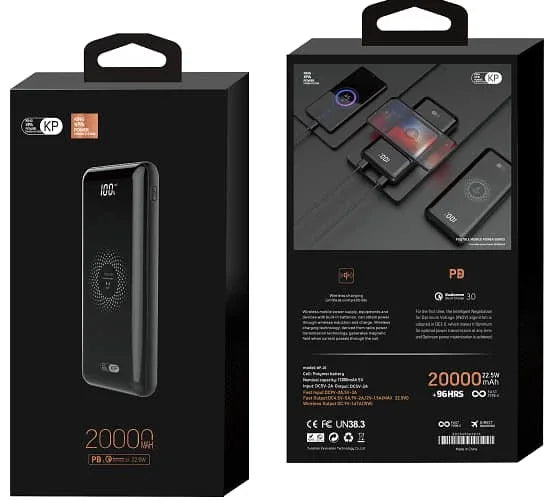 King Power 20000mAh Power Bank Wireless Charging 5V Output