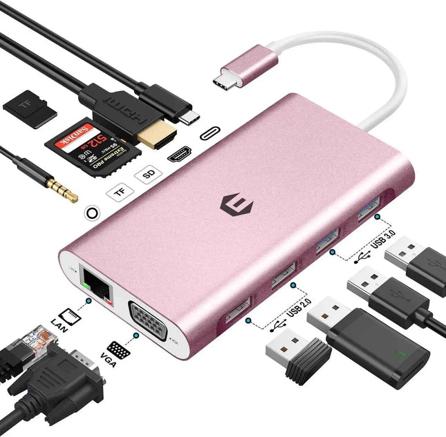 11 in 1 USB Docking Station 4K HDMI 3.5 mm Audio VGA Ethernet 4 USB A USB C