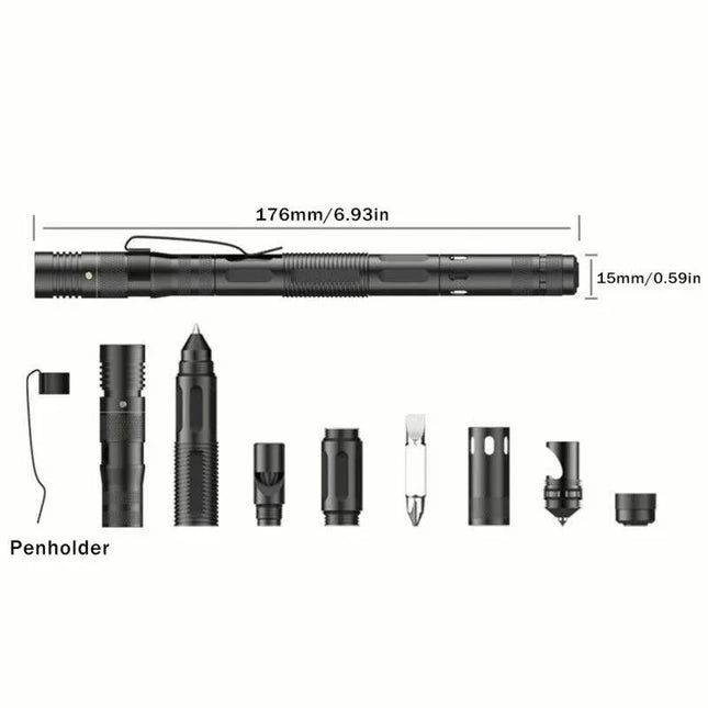 Tactical Pen Multi-Function 9-in-1 Including Aluminium Wallet Card Tool 2 Pack