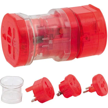 Travel Plug Universal Worldwide Charger Power Adapter US, EU, UK, AU - Red