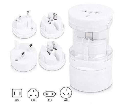Travel Plug Universal Worldwide Charger Power Adapter US, EU, UK, AU - White