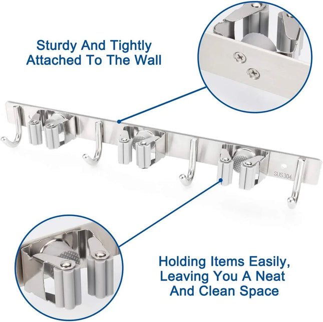 Wall Mounted Mop Brush Broom Clips & Hanger Holder Storage Rack for Kitchen 3 Hk