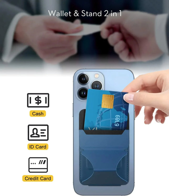 Folding iPhone Magnetic Wallet & Portable iPhone Stand 2 in 1 Card Holder - Blue