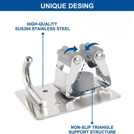 Mop Broom Holder Wall Mounted Heavy Duty Clips & Hanger Storage Rack 1 Hook 2 pk