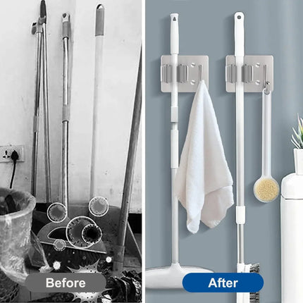 Mop Broom Holder Wall Mounted Heavy Duty Clips & Hanger Storage Rack 1 Hook 2 pk