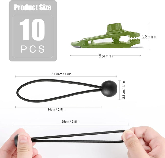 Camping & Cargo Tarpaulin Clips Set – Heavy Duty Tarp Tie Down Clips 10 Pack